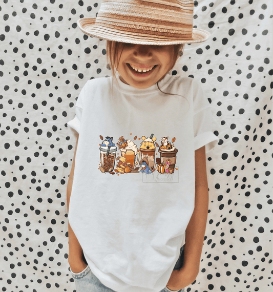 Winnie Coffee Latte Fall Thanksgiving size KIDS 7x5x4 DTF TRANSFERPRINT TO ORDER - Do it yourself Transfers