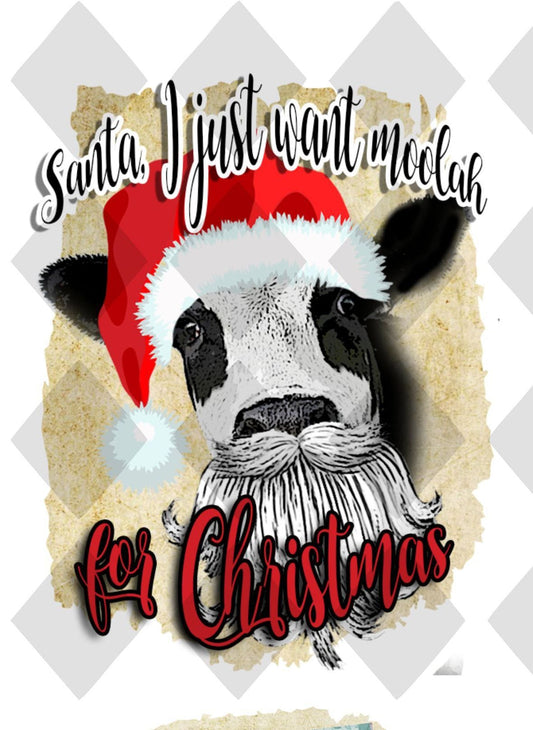 Santa I Just Want Moolah For Christmas DTF TRANSFERPRINT TO ORDER